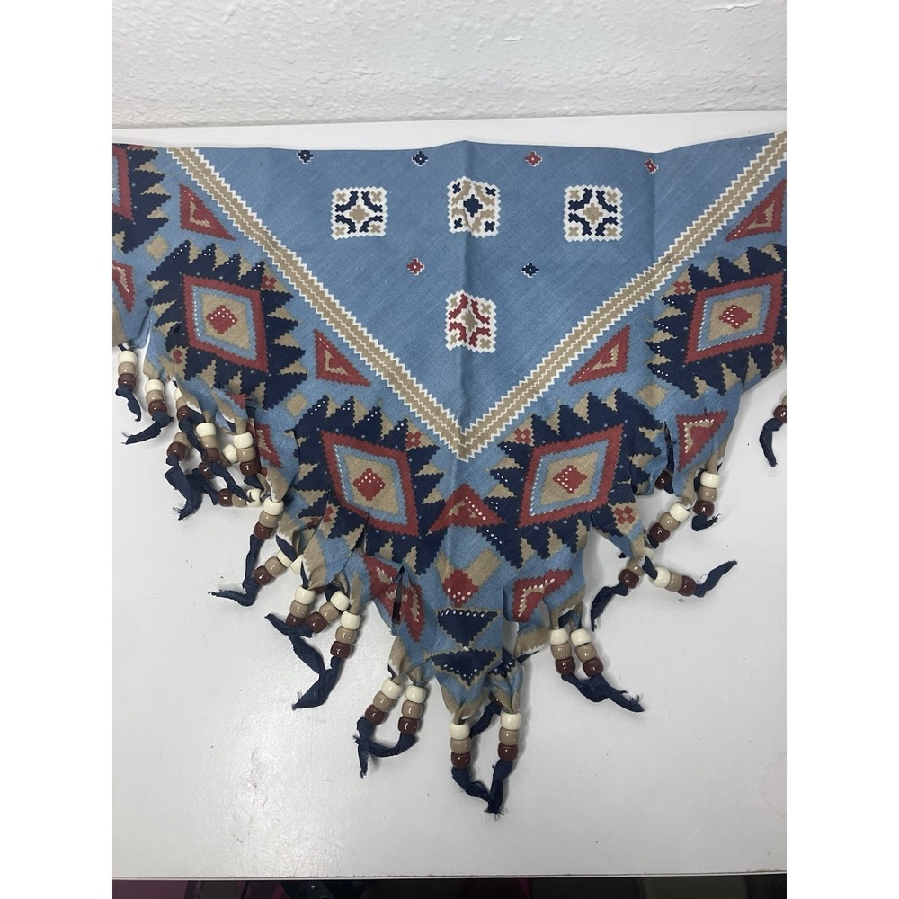 Vintage Fringed & Beaded Scarf Bandana Neck Wrap Western Handmade Southwest New